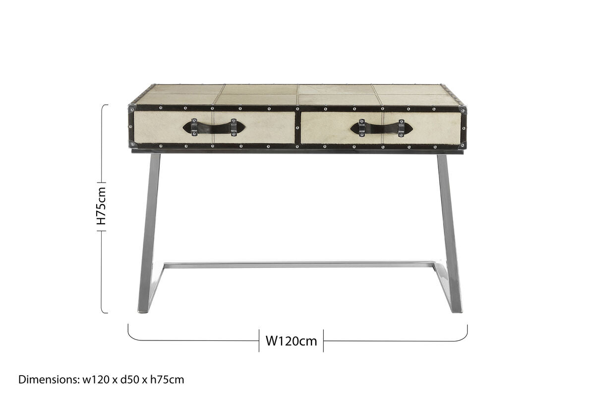 Kensington Townhouse Natural Hair on Leather 2 Drawer Console Table