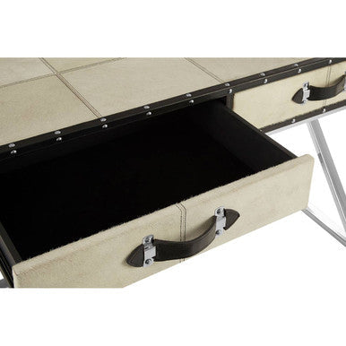 Kensington Townhouse Natural Hair on Leather 2 Drawer Console Table