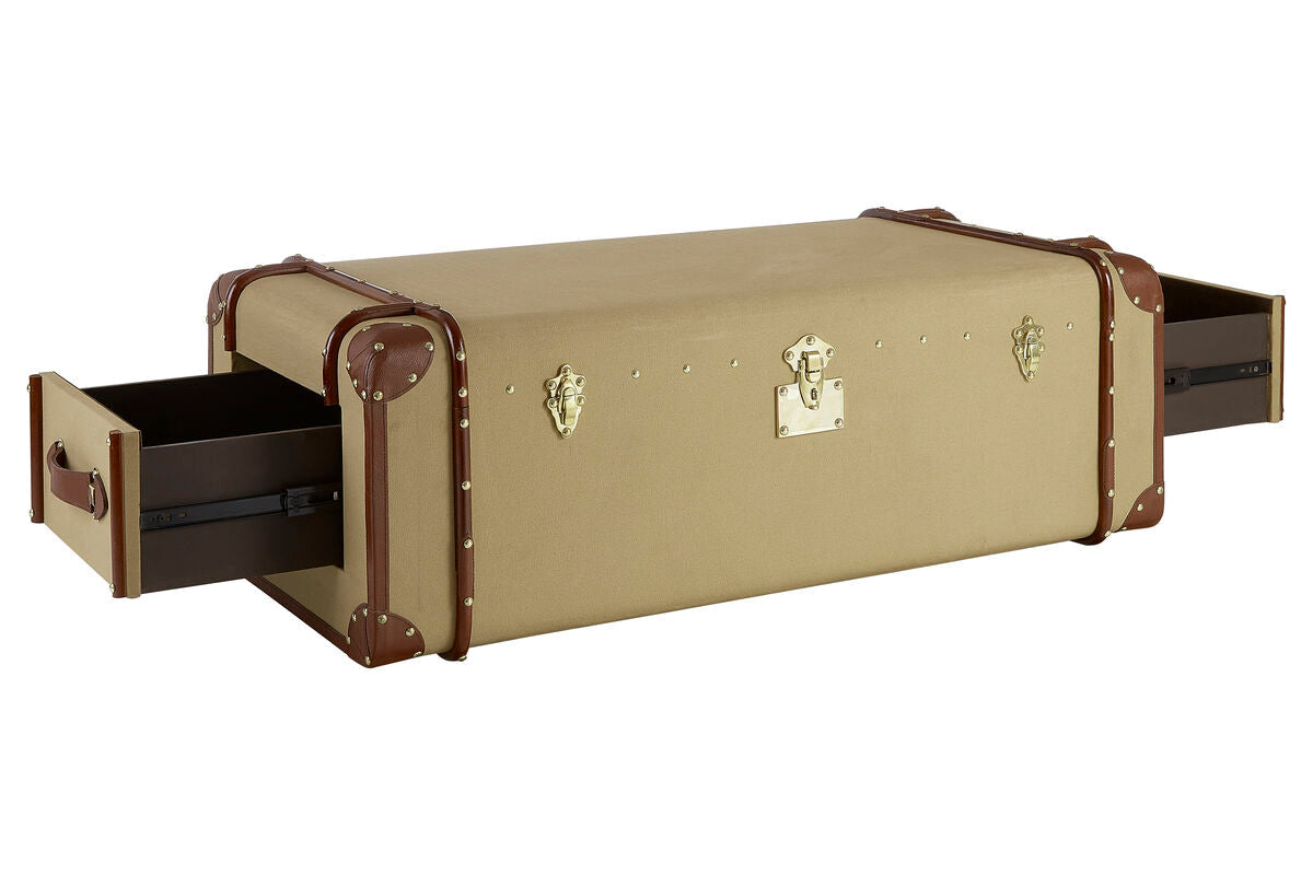Columbus Natural Canvas Trunk Style Coffee Table with Drawers