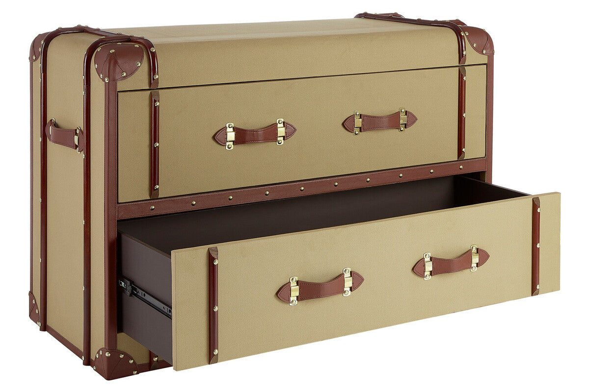 Columbus Natural Canvas Trunk Style Chest of Two Drawers