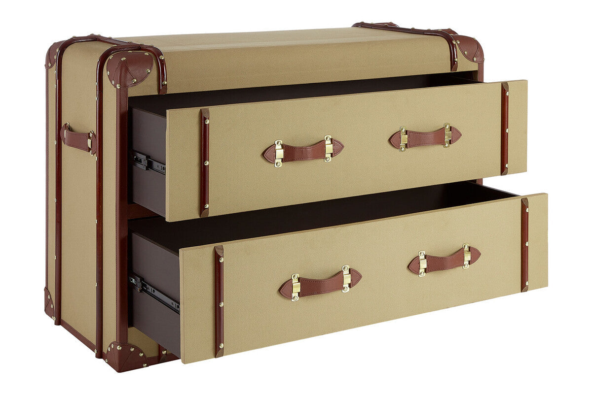 Columbus Natural Canvas Trunk Style Chest of Two Drawers