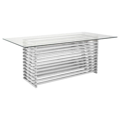 Silver Dining Table with Clear Tempered Glass Top 200cm