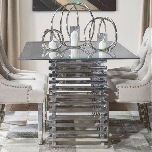 Silver Dining Table with Clear Tempered Glass Top 200cm