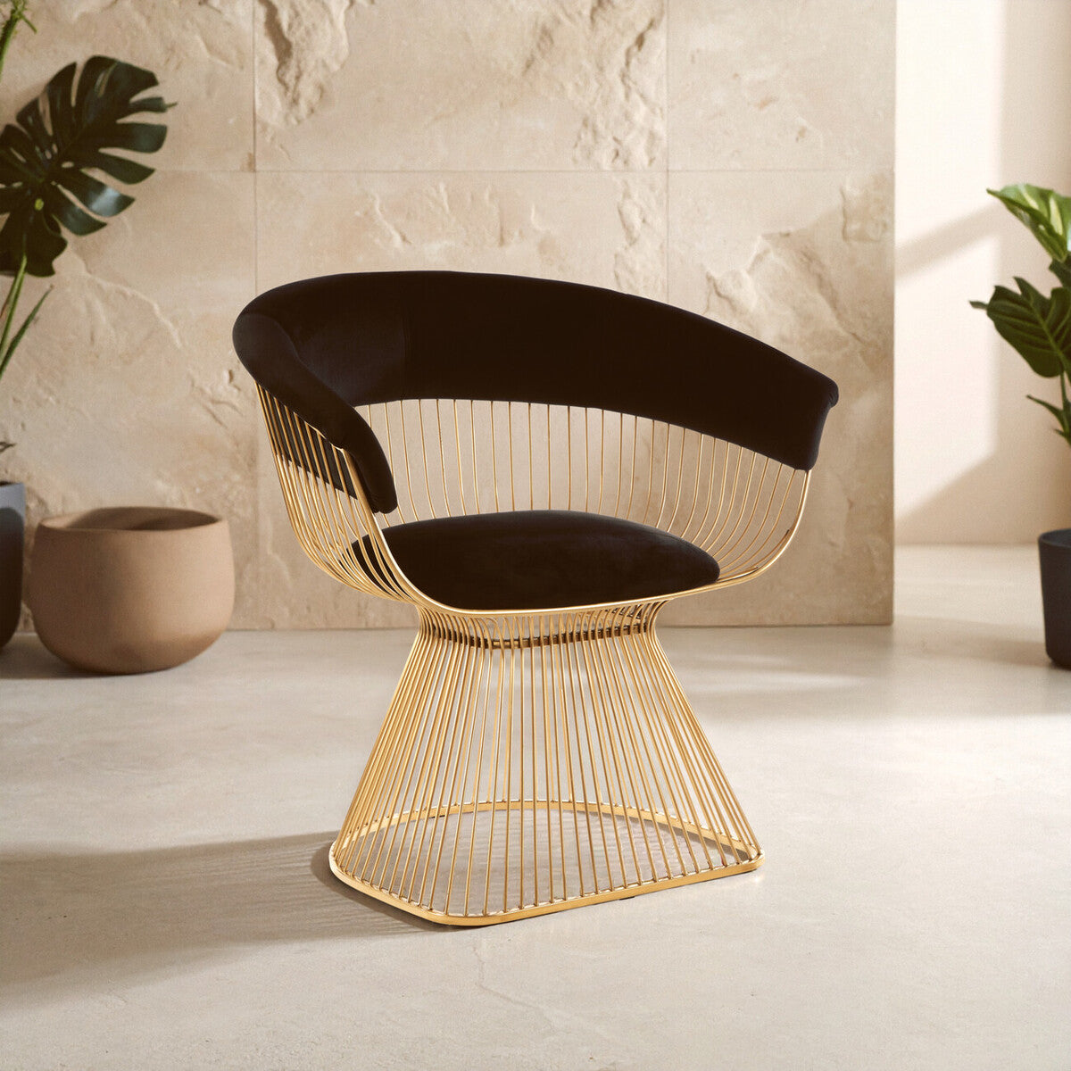Vogue Black Velvet Chair with Gold Finish Frame