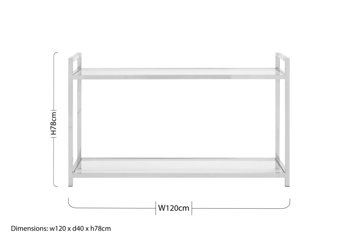 Vogue Clear Glass 2 Tier Console Table with Silver Finish Frame