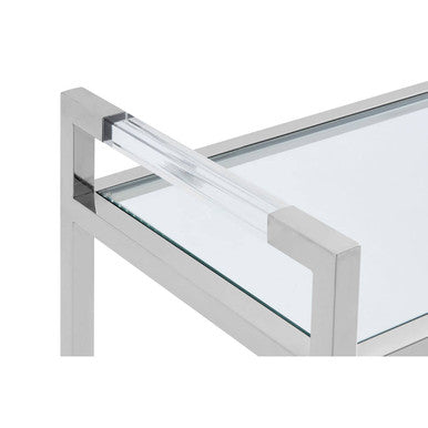 Vogue Clear Glass 2 Tier Console Table with Silver Finish Frame
