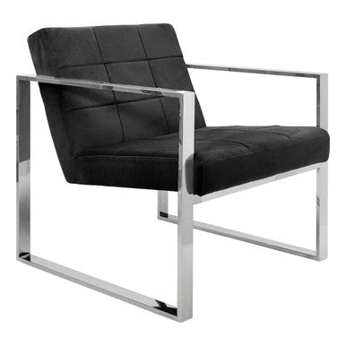 Vogue Black Velvet Lounge Chair with Silver Finish Frame