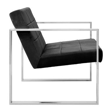 Vogue Black Velvet Lounge Chair with Silver Finish Frame