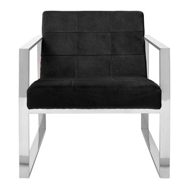 Vogue Black Velvet Lounge Chair with Silver Finish Frame