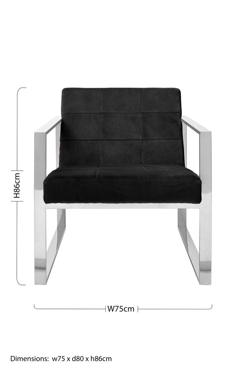 Vogue Black Velvet Lounge Chair with Silver Finish Frame