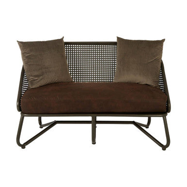 New Foundry Brown Leather Effect 2 Seater Sofa with Metal Frame