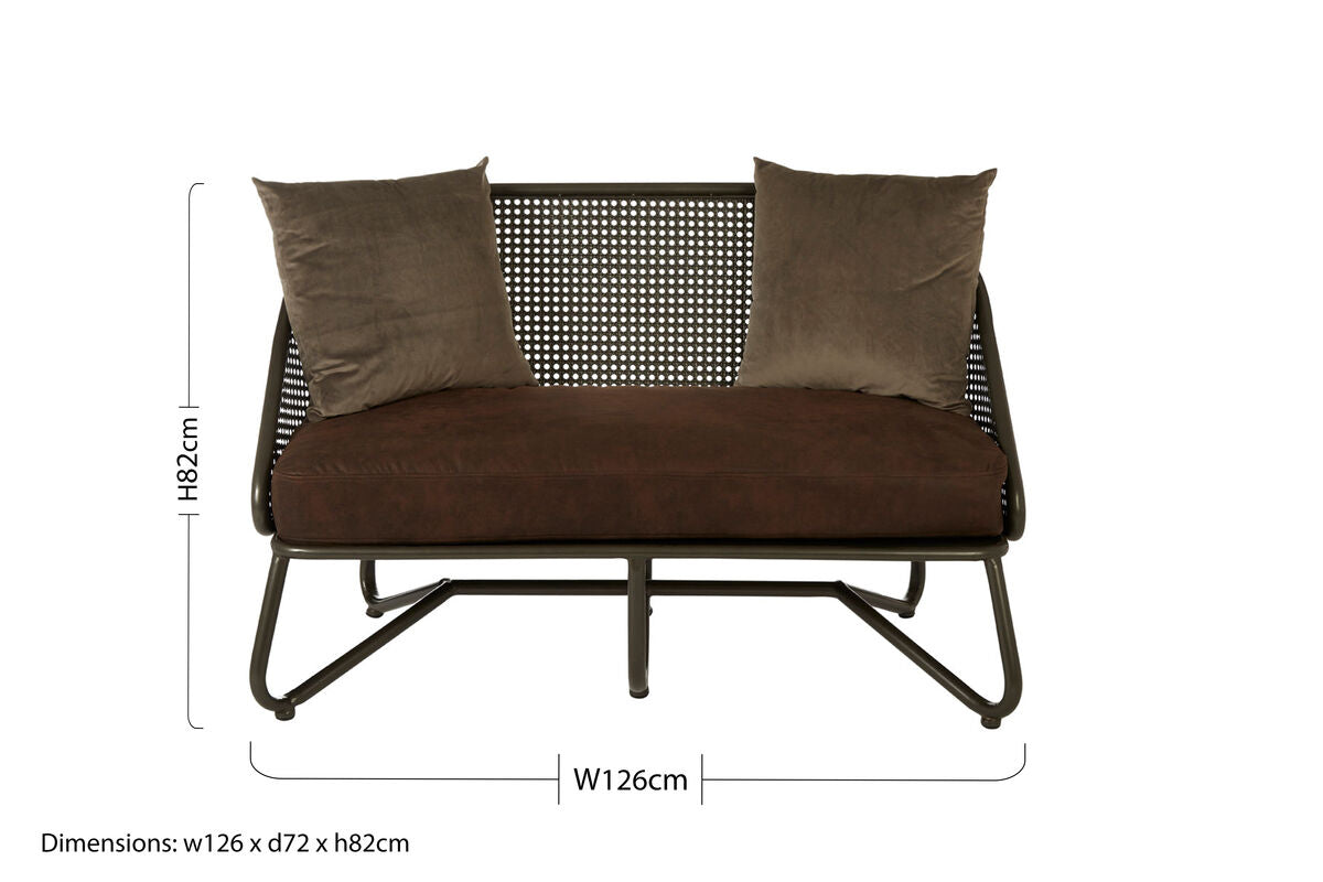 New Foundry Brown Leather Effect 2 Seater Sofa with Metal Frame