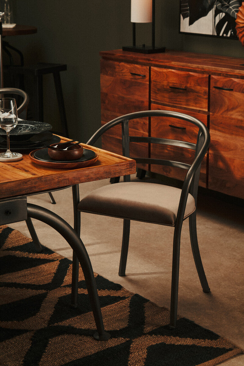 New Foundry Brown Fabric Curved Dining Chair