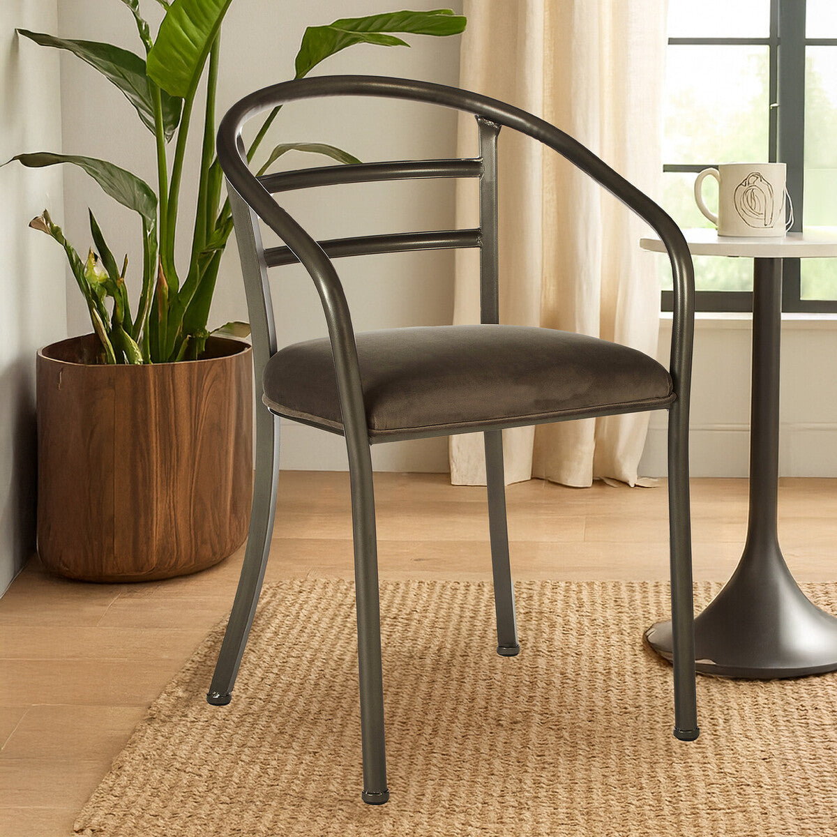 New Foundry Brown Fabric Curved Dining Chair