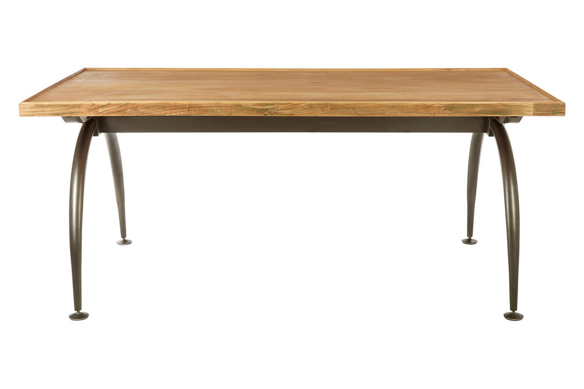 New Foundry Wooden Rectangular Dining Table with Curved Metal Legs