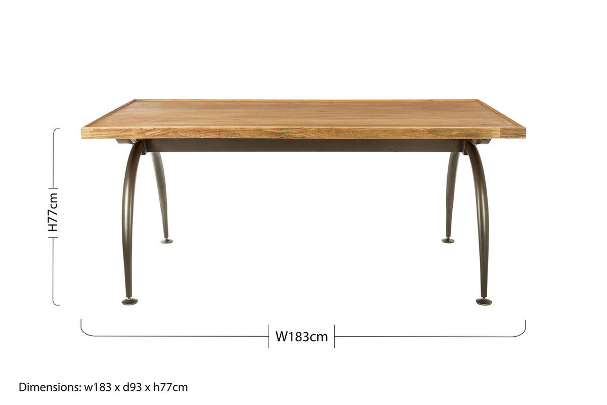 New Foundry Wooden Rectangular Dining Table with Curved Metal Legs