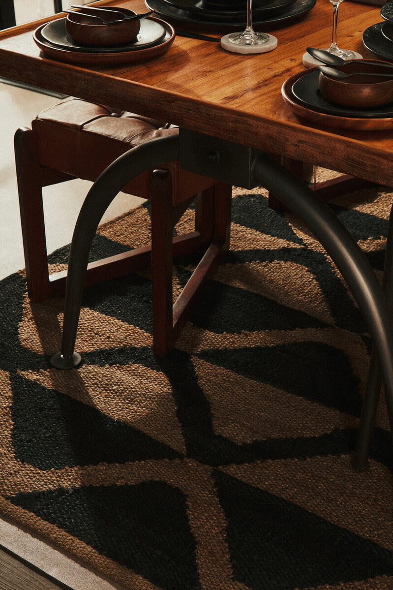 New Foundry Wooden Rectangular Dining Table with Curved Metal Legs