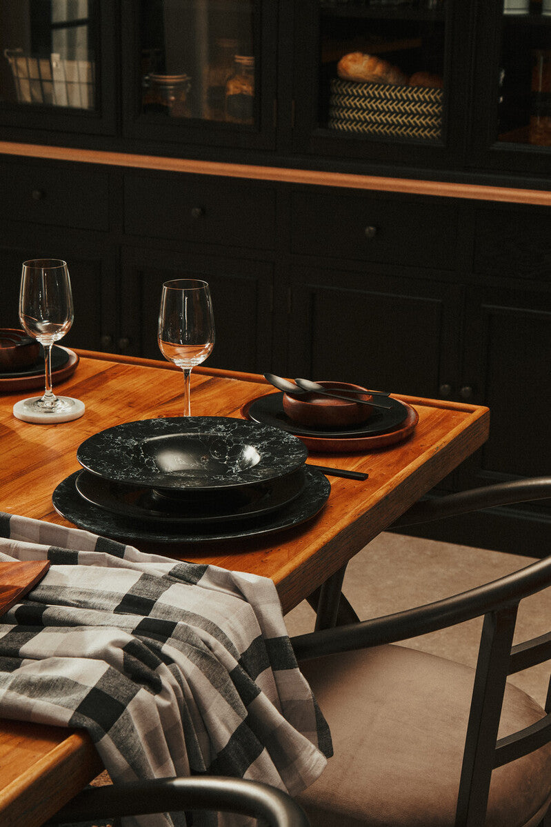 New Foundry Wooden Rectangular Dining Table with Curved Metal Legs