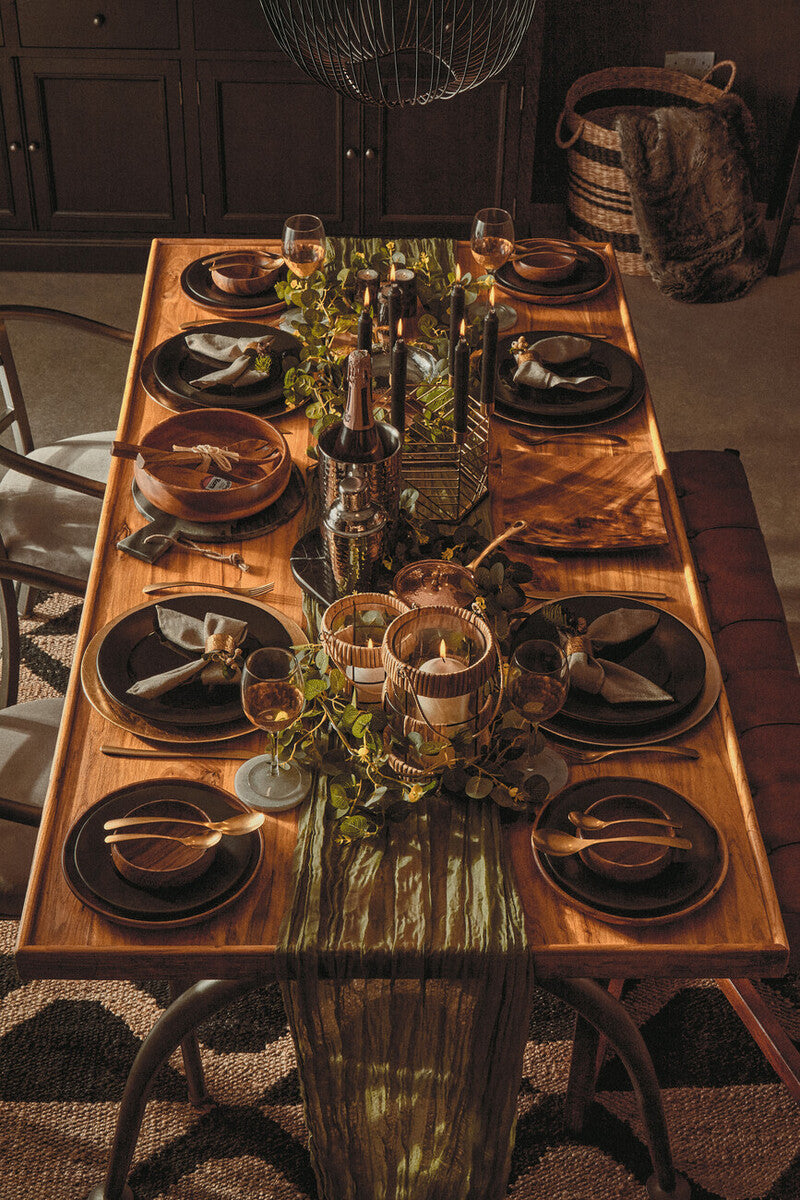 New Foundry Wooden Rectangular Dining Table with Curved Metal Legs