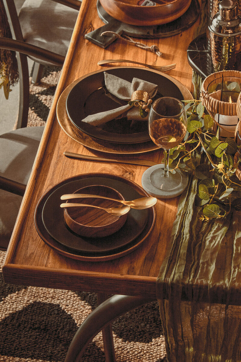 New Foundry Wooden Rectangular Dining Table with Curved Metal Legs