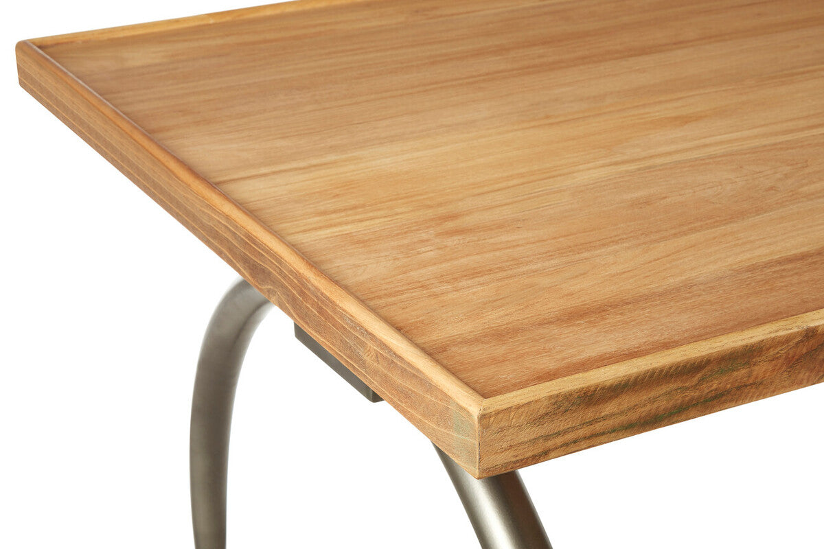 New Foundry Wooden Rectangular Dining Table with Curved Metal Legs