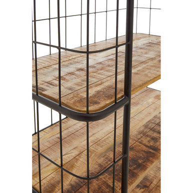 Crest Natural Wooden and Black Metal 6 Tier Shelf Unit with Wheels