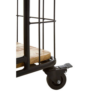 Crest Natural Wooden and Black Metal 6 Tier Shelf Unit with Wheels