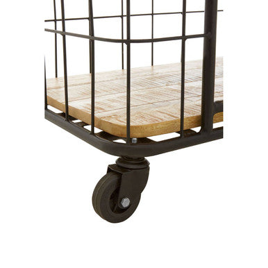 Crest Natural Wooden and Black Metal 6 Tier Shelf Unit with Wheels
