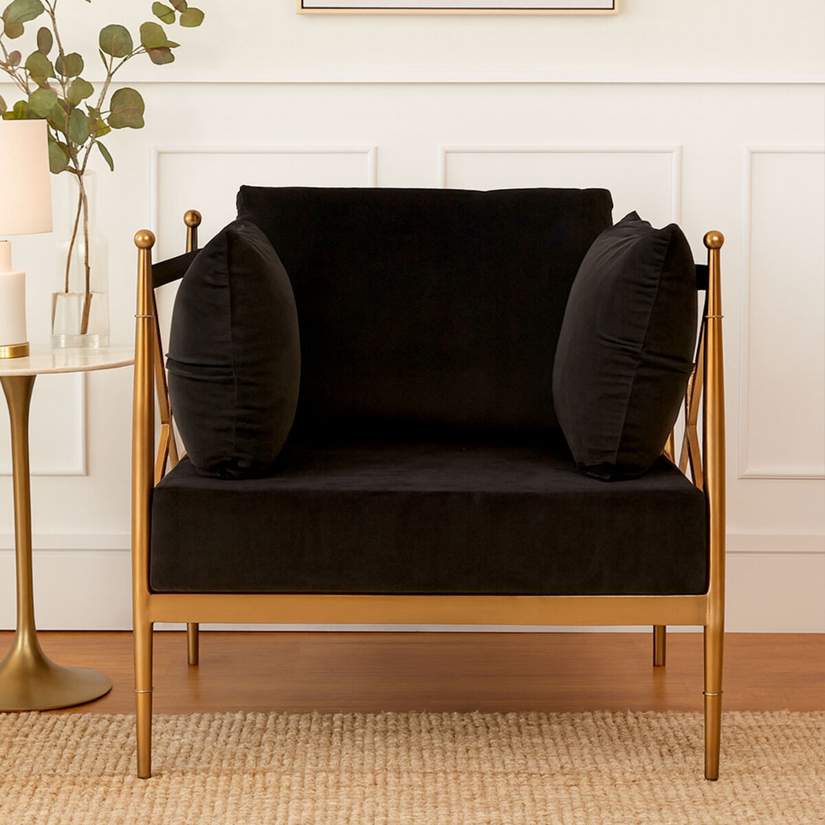 Novo Black Velvet and Rose Gold Finish Chair