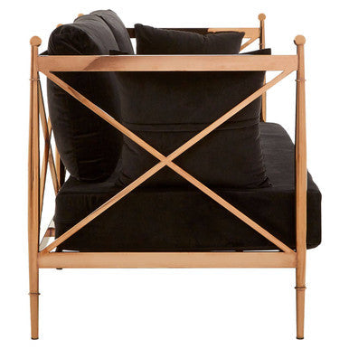 Novo Black Velvet and Rose Gold Finish 2 Seater Sofa