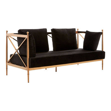 Novo Black Velvet and Rose Gold Finish 2 Seater Sofa