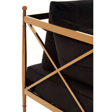 Novo Black Velvet and Rose Gold Finish 2 Seater Sofa