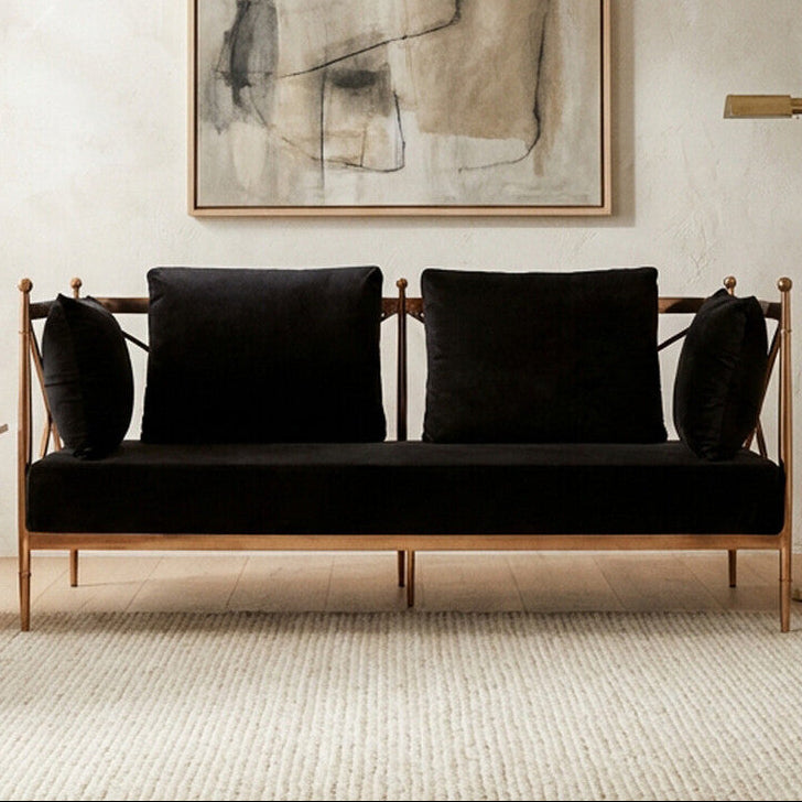 Novo Black Velvet and Rose Gold Finish 2 Seater Sofa