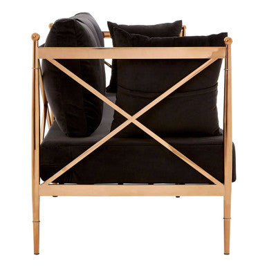 Novo Black Velvet and Rose Gold Finish 3 Seater Sofa