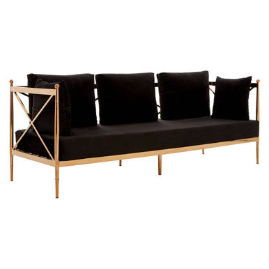 Novo Black Velvet and Rose Gold Finish 3 Seater Sofa