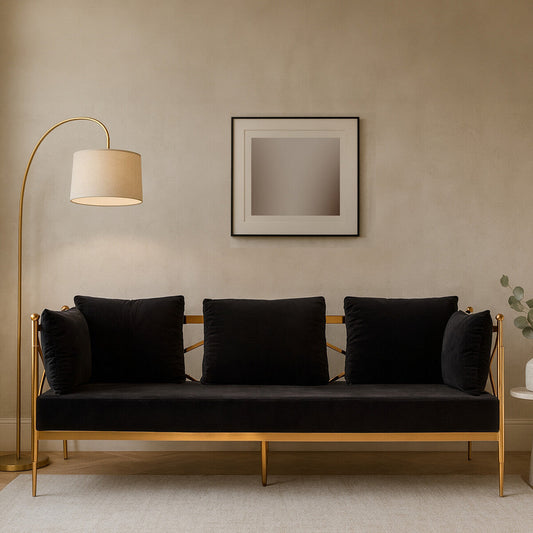 Novo Black Velvet and Rose Gold Finish 3 Seater Sofa