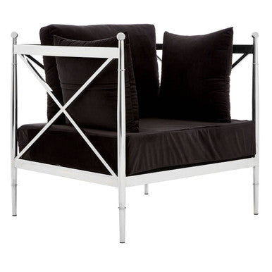 Novo Black Velvet and Silver Finish Chair