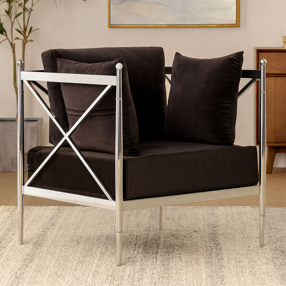 Novo Black Velvet and Silver Finish Chair