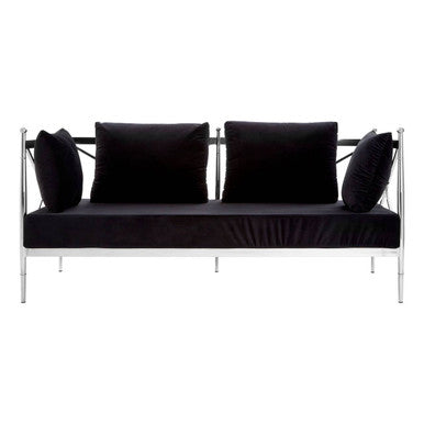 Novo Black Velvet and Silver Finish 2 Seater Sofa