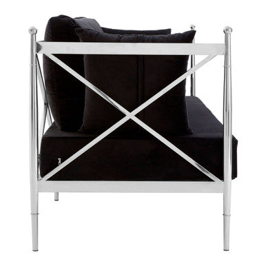 Novo Black Velvet and Silver Finish 2 Seater Sofa
