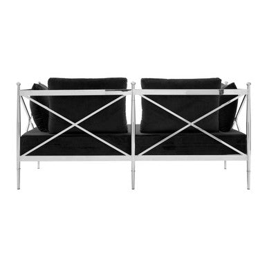 Novo Black Velvet and Silver Finish 2 Seater Sofa