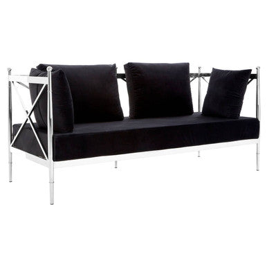 Novo Black Velvet and Silver Finish 2 Seater Sofa