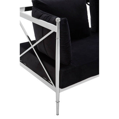 Novo Black Velvet and Silver Finish 2 Seater Sofa