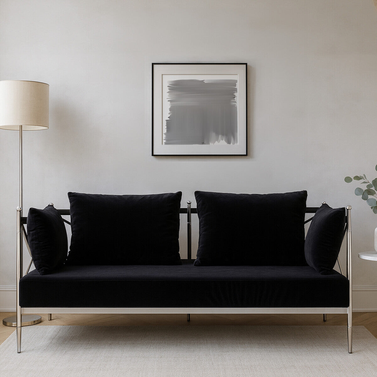 Novo Black Velvet and Silver Finish 2 Seater Sofa
