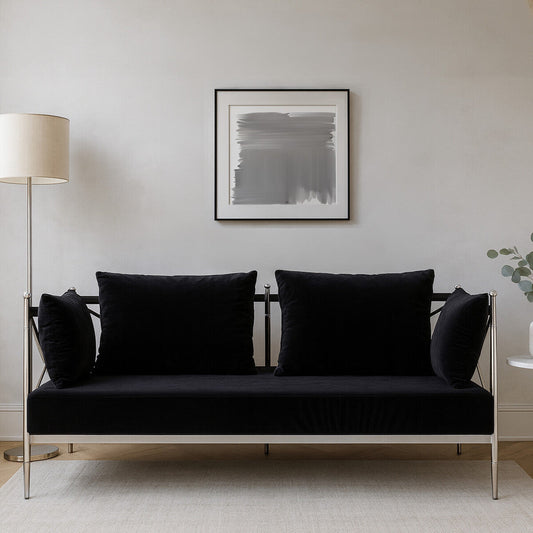 Novo Black Velvet and Silver Finish 2 Seater Sofa