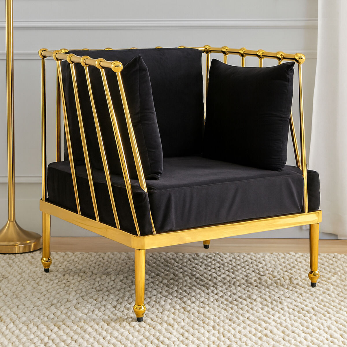 Novo Black Velvet and Gold Finish Chair