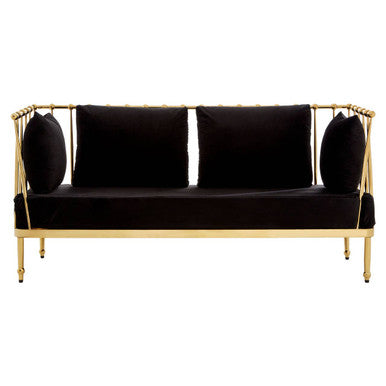 Novo Black Velvet and Gold Finish 2 Seater Sofa