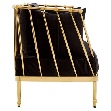 Novo Black Velvet and Gold Finish 2 Seater Sofa