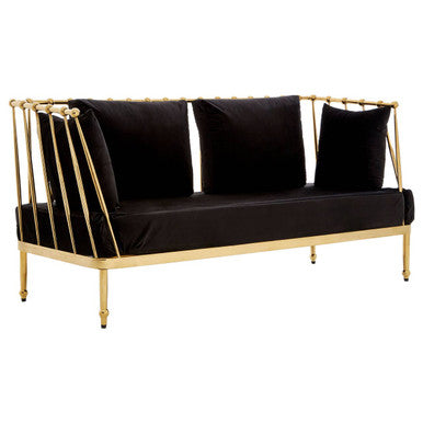 Novo Black Velvet and Gold Finish 2 Seater Sofa