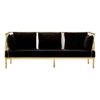 Novo Black Velvet and Gold Finish 3 Seater Sofa